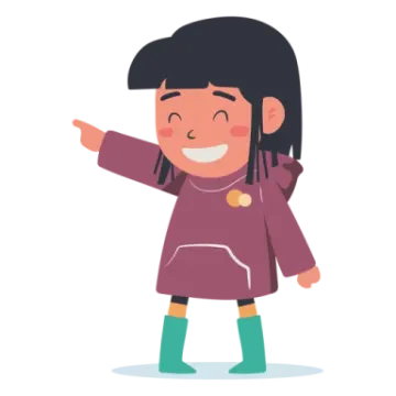 a little girl pointing her finger at the camera
