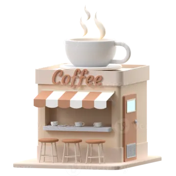 a coffee shop with a cup on top
