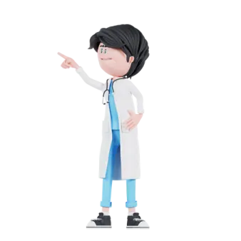 a female doctor with a stel pointing at something