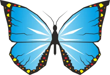 a blue butterfly with yellow and red spots