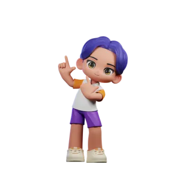 a small figure of a girl in purple shorts and white shirt
