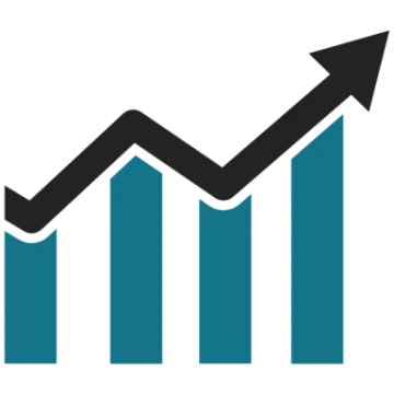 a bar chart with an arrow pointing upward