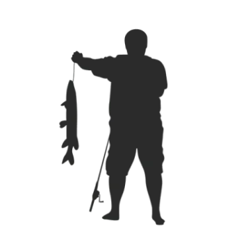 a silhouette of a man holding a fish