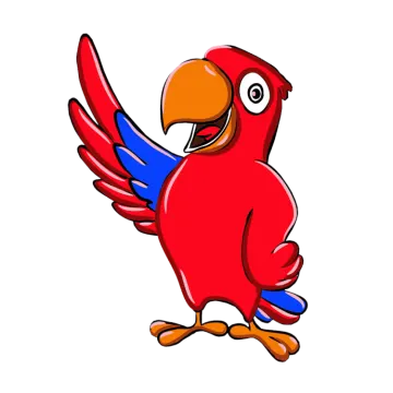 a red parrot with blue wings