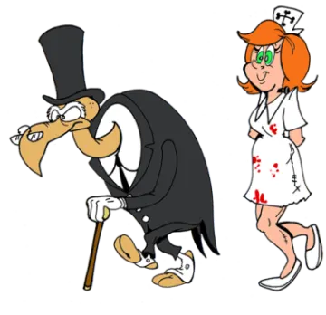 a cartoon of a man in a top hat and a woman with a cane