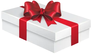 a white gift box with red ribbon and bow