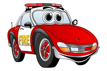 a cartoon fire truck with a smiling face