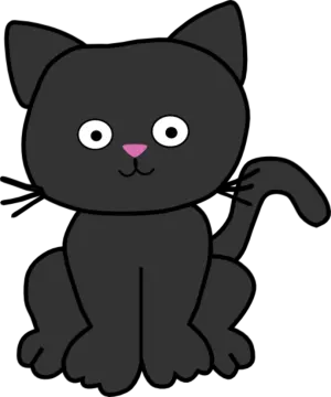 a black cat sitting down on the ground