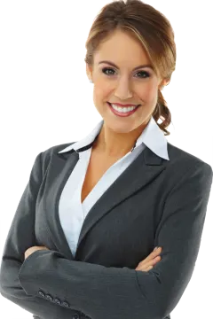 a smiling business woman with her arms crossed
