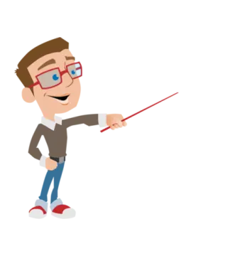 a cartoon character with glasses and a pointer
