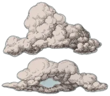 a drawing of two clouds in the sky