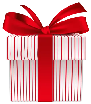 a white gift box with red ribbon and bow