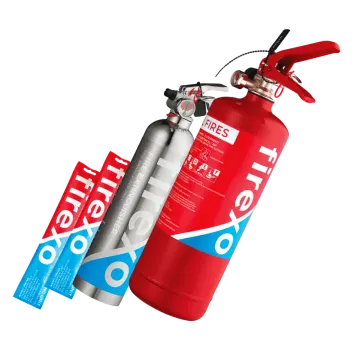 a fire exor with a tag attached to it