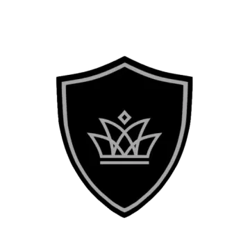 a black and white shield with a crown on it