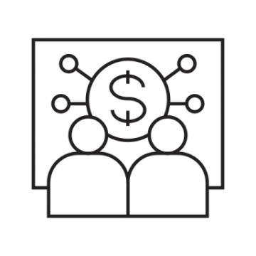 a black and white icon of people in a meeting room