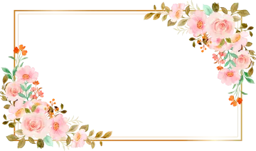 a gold frame with pink flowers and green leaves