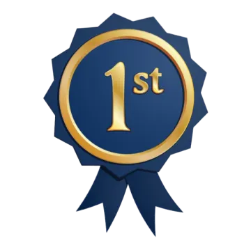 a blue and gold seal with the number 1 on it