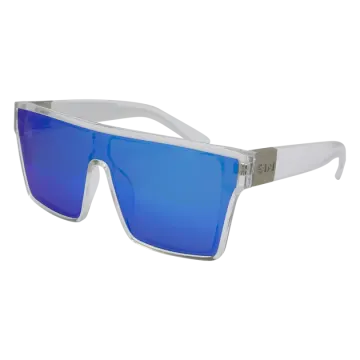a pair of sunglasses with blue mirrored lenses