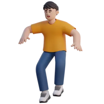 a man in a yellow shirt and blue jeans