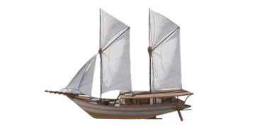 a wooden model of a sailing boat