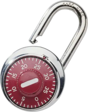 an image of a red combination padlock