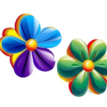 three colorful flowers on white background