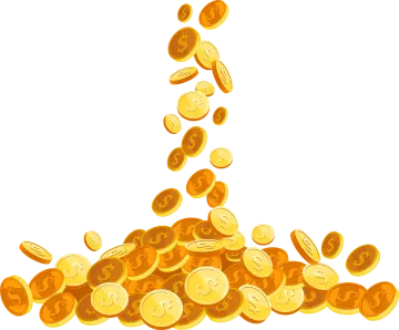 a pile of gold coins falling from the top
