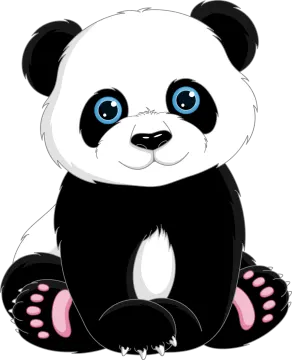 a panda bear with blue eyes sitting on the ground