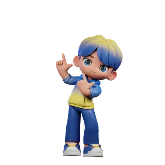 a cartoon character with blue hair and yellow shirt