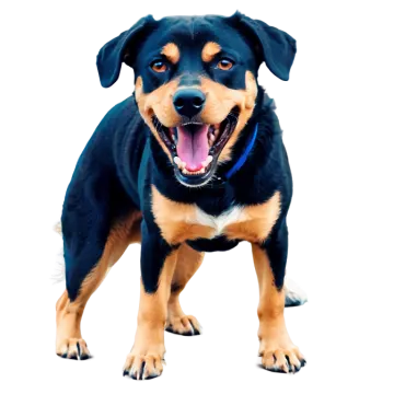 a black and tan dog with its mouth open