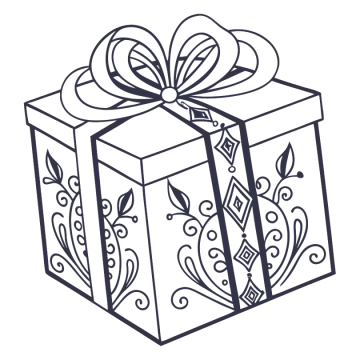 a black and white gift box with a bow