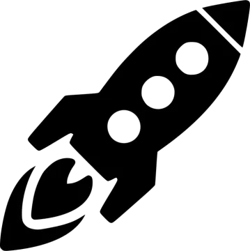 a black and white rocket icon