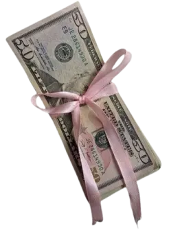 money tied to a pink ribbon