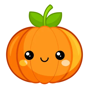 a cartoon pumpkin with a green leaf on top