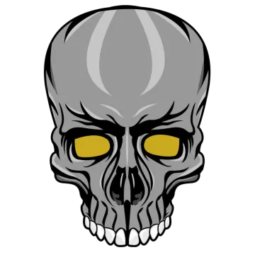 a skull with yellow eyes