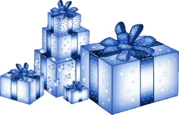 a bunch of blue gift boxes with bows