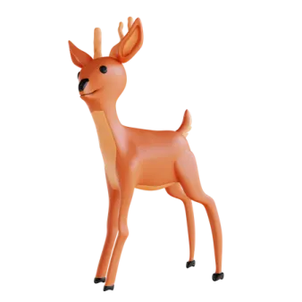 an orange toy deer standing on a white background