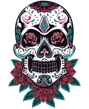 a sugar skull with roses on it