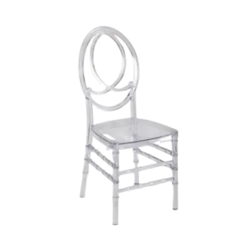 a clear plastic chair with a circular back