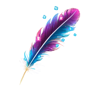 a purple and blue feather on a white background
