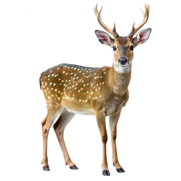 a small deer standing in front of a white background