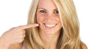 a woman pointing her finger at the camera