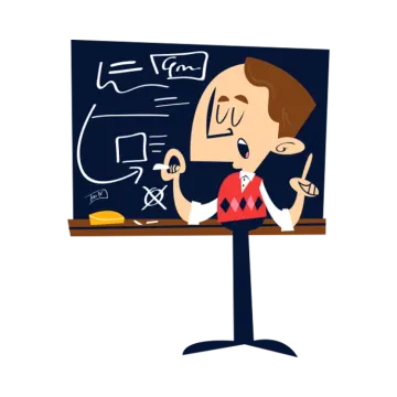 a man is standing in front of a blackboard