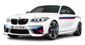 a white bmw m240 with red, blue and white stripes