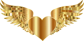 a gold heart with wings