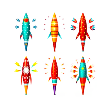 a set of rockets in different colors