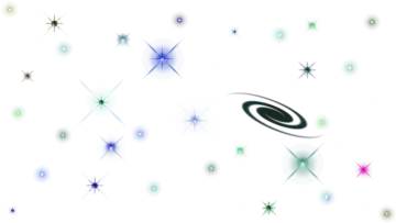 a white background with colorful stars and circles