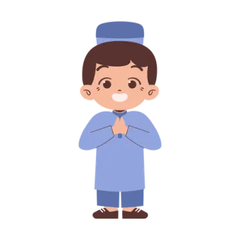 a boy in a blue uniform with his hands folded