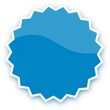 a blue sticker on a white background