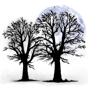 two trees with the moon in the background
